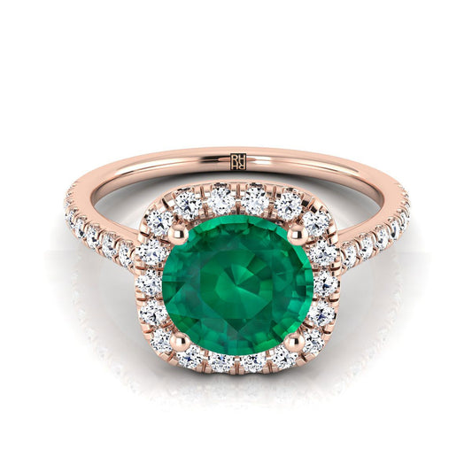 แหวนหมั้นเพชร Pave Emerald Halo ทรงกลมทอง 14K Rose Gold -1/3ctw