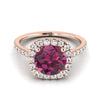 14K Rose Gold Round Brilliant Garnet Halo Diamond Pave Engagement Ring -1/3ctw