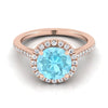 14K Rose Gold Round Brilliant Classic French Pave Halo และ Linear Engagement Ring -1/4ctw