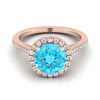 14K Rose Gold Round Brilliant Classic French Pave Halo และ Linear Engagement Ring -1/4ctw