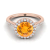 14K Rose Gold Round Brilliant Classic French Pave Halo และ Linear Engagement Ring -1/4ctw