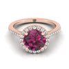 14K Rose Gold Round Brilliant Classic French Pave Halo และ Linear Engagement Ring -1/4ctw