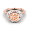 14K Rose Gold Round Brilliant Classic French Pave Halo และ Linear Engagement Ring -1/4ctw