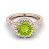 14K Rose Gold Round Brilliant Classic French Pave Halo และ Linear Engagement Ring -1/4ctw