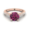 14K Rose Gold Round Brilliant Garnet Tapered Pave Diamond Engagement Ring -1/8ctw