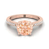 แหวนหมั้นเพชร Morganite ทรงกลมแวววาว 14K Rose Gold -1/8ctw