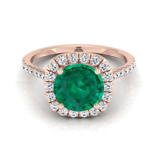 14K Rose Gold Round Brilliant Emerald แบ่งปันแหวนหมั้นเพชรง่าม Halo -3/8ctw