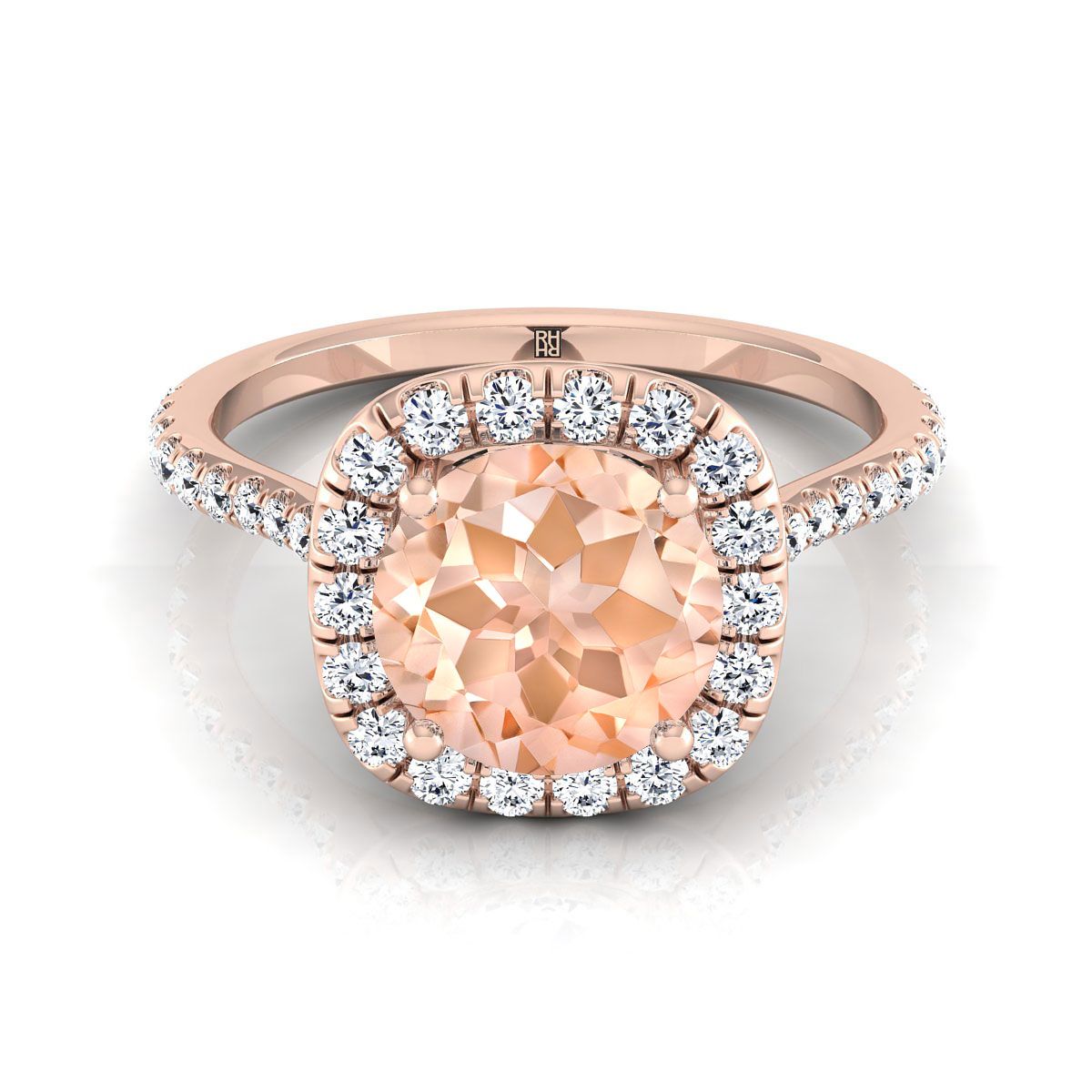 14K Rose Gold Round Brilliant Morganite แบ่งปันแหวนหมั้นเพชรง่าม Halo -3/8ctw