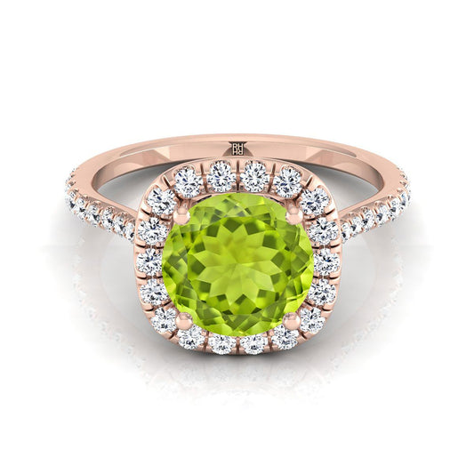 14K Rose Gold Round Brilliant Peridot แบ่งปันแหวนหมั้นเพชรง่าม Halo -3/8ctw