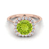 14K Rose Gold Round Brilliant Peridot แบ่งปันแหวนหมั้นเพชรง่าม Halo -3/8ctw