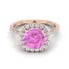 14K Rose Gold Round Brilliant Pink Sapphire แบ่งปันแหวนหมั้นเพชรง่าม Halo -3/8ctw