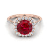 14K Rose Gold Round Brilliant Ruby Shared Prong Diamond Halo Engagement Ring -3/8ctw