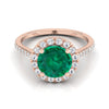 14K Rose Gold Emerald Emerald Halo Diamond Pave แหวนหมั้น -3/8ctw