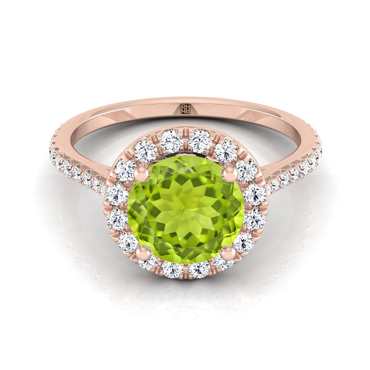 แหวนหมั้นเพชร Peridot Peridot Halo 14K Rose Gold -3/8ctw