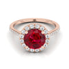 แหวนหมั้นเพชร 14K Rose Gold Ruby Ruby Halo Diamond Pave -3/8ctw