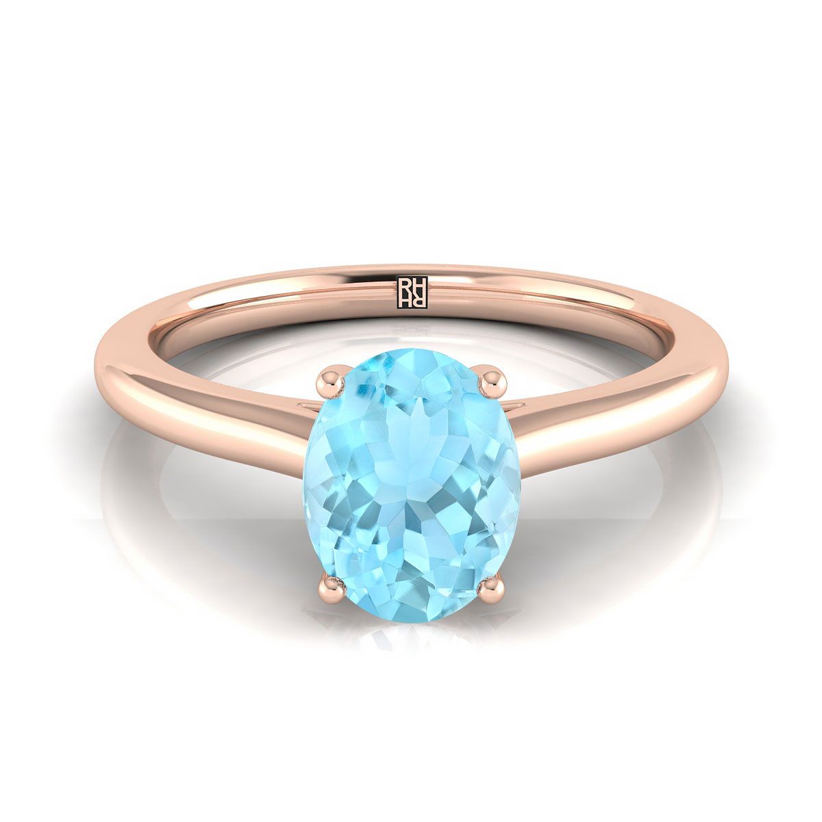 แหวนหมั้นเพชร 14K Rose Gold ทรงรี อะความารีน บีบ Comfort Fit Claw Prong Solitaire