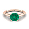 14K Rose Gold Round Brilliant Emerald Pinched Comfort Fit Claw Prong Solitaire แหวนหมั้น