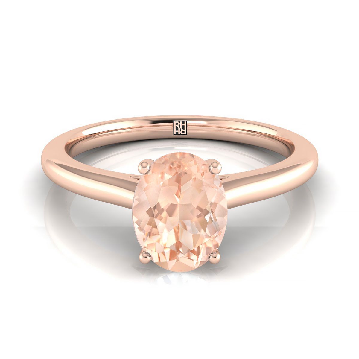 แหวนหมั้นมอร์แกนไนต์รูปไข่สีโรสโกลด์ 14K บีบ Comfort Fit Claw Prong Solitaire