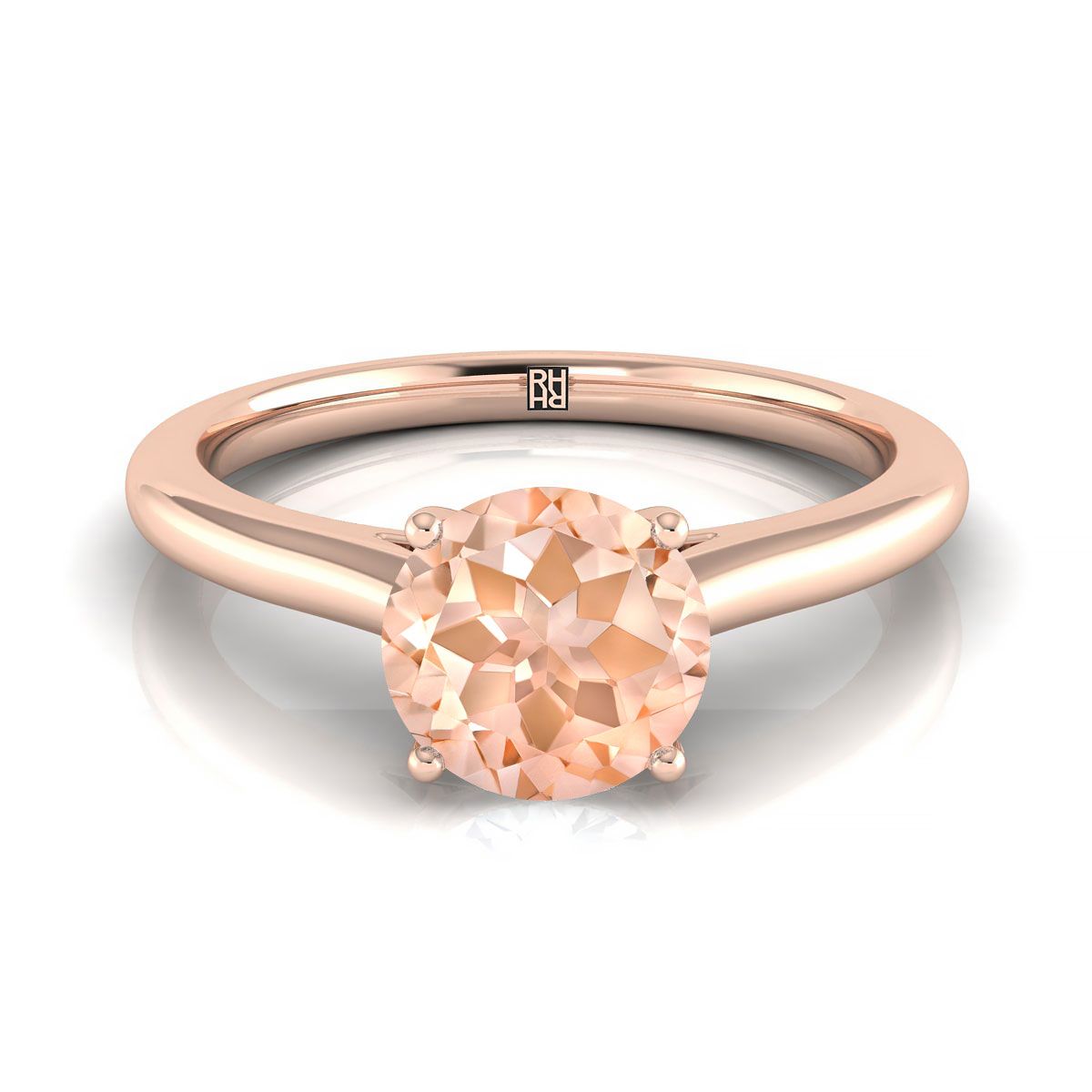 แหวนหมั้น 14K Rose Gold มอร์แกนไนต์สุกใส บีบ Comfort Fit Claw Prong Solitaire