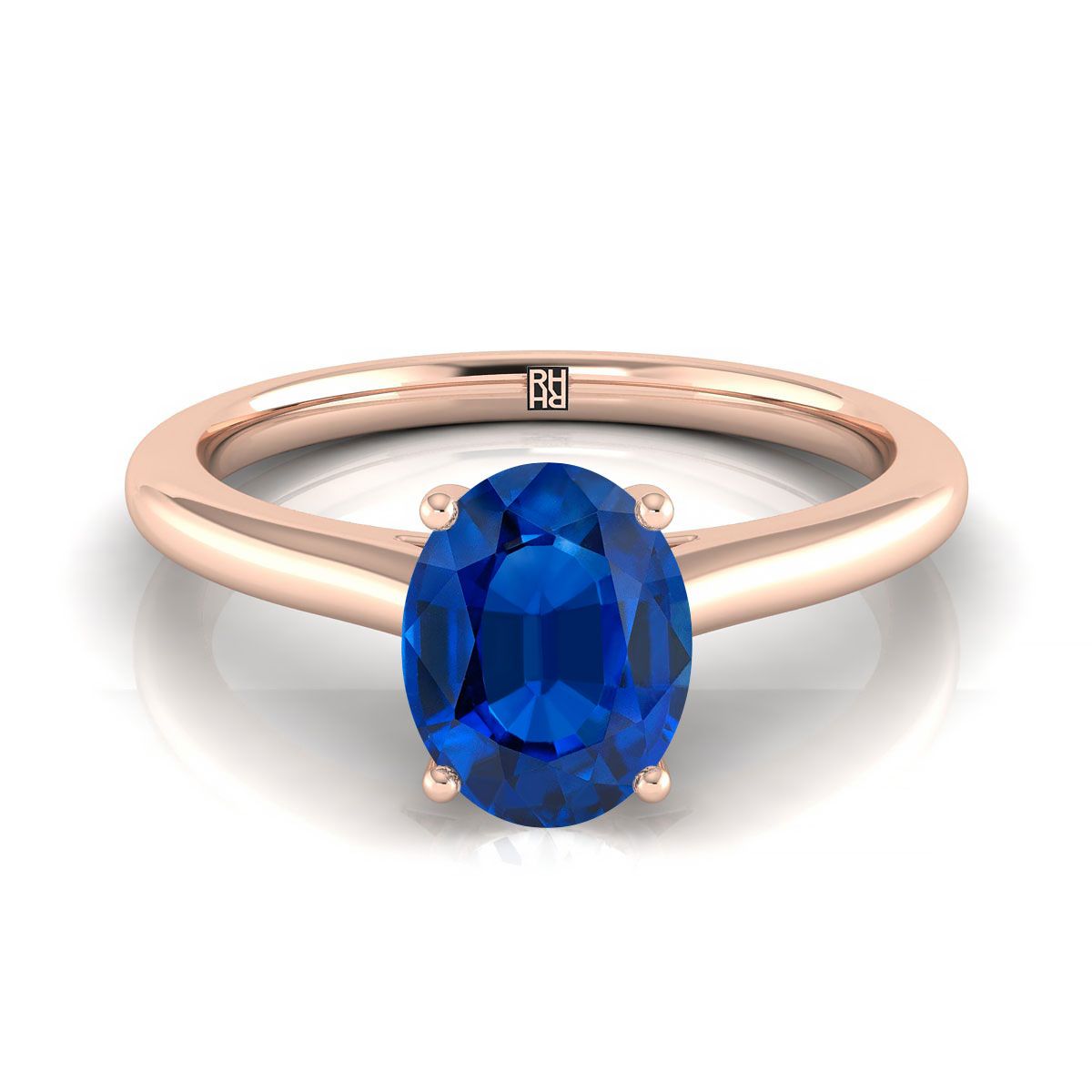 14K Rose Gold แซฟไฟร์ทรงรี Pinched Comfort Fit Claw Prong Solitaire แหวนหมั้น