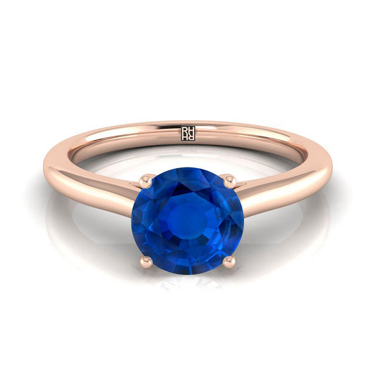 14K Rose Gold Round Brilliant Sapphire Pinched Comfort Fit Claw Prong Solitaire แหวนหมั้น