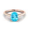 14K Rose Gold Oval Swiss Blue Topaz Cathedral Style Comfort Fit Solitaire Engagement Ring