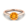 14K Rose Gold Round Brilliant Citrine Cathedral Style Comfort Fit Solitaire Engagement Ring