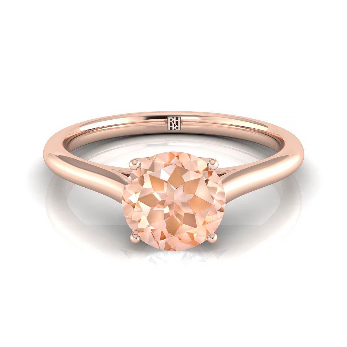 14K Rose Gold Round Brilliant Morganite Cathedral Style Comfort Fit Solitaire Engagement Ring