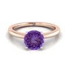 14K Rose Gold Round Brilliant Amethyst Round Comfort Fit Claw Prong Solitaire Engagement Ring