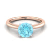 14K Rose Gold Round Brilliant Aquamarine Round Comfort Fit Claw Prong Solitaire แหวนหมั้น