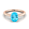 14K Rose Gold Oval Swiss Blue Topaz Round Comfort Fit Claw Prong Solitaire แหวนหมั้น