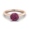 14K Rose Gold Round Brilliant Garnet Round Comfort Fit Claw Prong Solitaire แหวนหมั้น