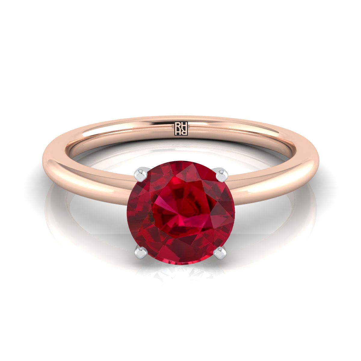 14K Rose Gold Round Brilliant Ruby Round Comfort Fit Claw Prong Solitaire แหวนหมั้น