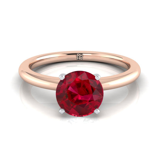 14K Rose Gold Round Brilliant Ruby Round Comfort Fit Claw Prong Solitaire แหวนหมั้น