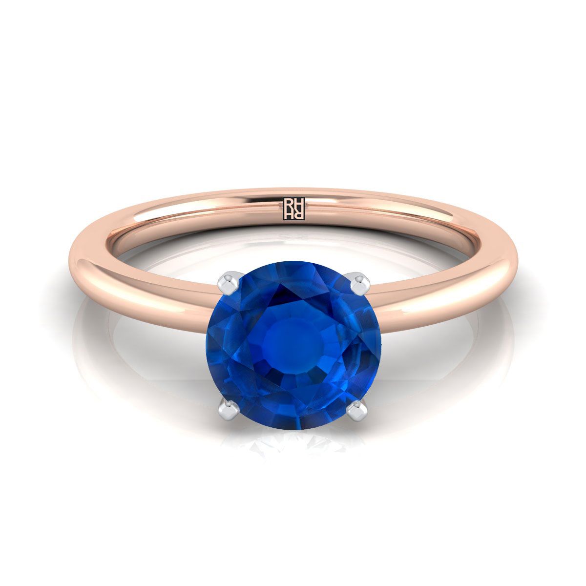 14K Rose Gold Round Brilliant Sapphire Round Comfort Fit Claw Prong Solitaire Engagement Ring