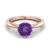 14K Rose Gold Round Brilliant Amethyst Pinched Comfort Fit Claw Prong Solitaire แหวนหมั้น