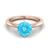 14K Rose Gold Round Brilliant Swiss Blue Topaz Pinched Comfort Fit Claw Prong Solitaire แหวนหมั้น