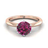 14K Rose Gold Round Brilliant Garnet Pinched Comfort Fit Claw Prong Solitaire Engagement Ring