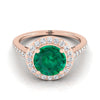 14K Rose Gold Round Brilliant Emerald French Pave Halo Secret Gallery แหวนหมั้นเพชร -3/8ctw