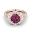 14K Rose Gold Round Brilliant Garnet French Pave Halo Secret Gallery แหวนหมั้นเพชร -3/8ctw