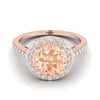 14K Rose Gold Round Brilliant Morganite French Pave Halo Secret Gallery แหวนหมั้นเพชร -3/8ctw