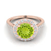 14K Rose Gold Round Brilliant Peridot French Pave Halo Secret Gallery แหวนหมั้นเพชร -3/8ctw