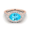 14K Rose Gold Oval Swiss Blue Topaz แนวนอนแฟนซี East West Diamond Halo แหวนหมั้น -1/2ctw