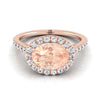 14K Rose Gold Oval Morganite แนวนอนแฟนซี East West Diamond Halo แหวนหมั้น -1/2ctw