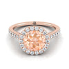 14K Rose Gold Round Brilliant Morganite แนวนอนแฟนซี East West Diamond Halo แหวนหมั้น -1/2ctw