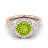 14K Rose Gold Round Brilliant Peridot แนวนอนแฟนซี East West Diamond Halo แหวนหมั้น -1/2ctw