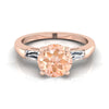 14K Rose Gold Round Brilliant Morganite สามหินเรียว Baguette แหวนหมั้น -1/5ctw