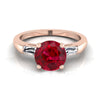 แหวนหมั้นทรงบาแกตต์ 14K Rose Gold Round Brilliant Ruby Three Stone Tapered -1/5ctw