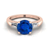 แหวนหมั้นเพชร 14K Rose Gold Round Brilliant Sapphire Three Stone Tapered Baguette -1/5ctw