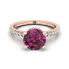 14K Rose Gold Round Brilliant Garnet Secret Diamond Halo French Pave Solitaire แหวนหมั้น -1/3ctw